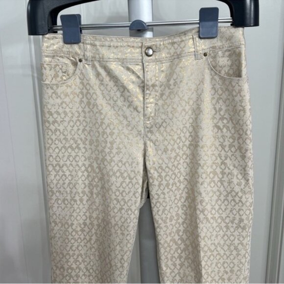 Chico’s Platinum Gold Pattern Jeans/Pants Sz 1.5/10 High Rise Ankle Stretchy - Picture 2 of 7
